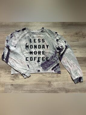 Freeze Tie-Dye Crewneck Sweater - Gray & Purple - "LESS MONDAY MORE COFFEE"
